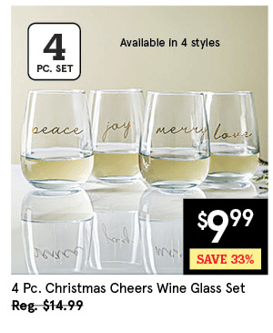 KSP XMAS CHEERS STEMLESS WINE GLASS "WINTER CARDINAL" SET/4 500 ML / 16.9 OZ CLEAR