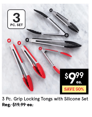 KSP GRIP LOCKING TONGS W/SILICONE TIP SET/3 7" / 9" / 12" BLACK/STAINLESS STEEL