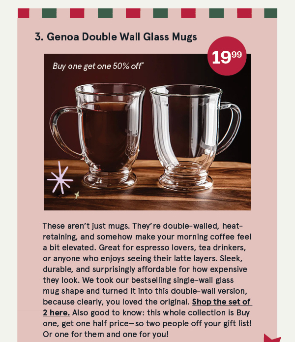 KSP GENOA DOUBLE WALL GLASS MUG W/HANDLE SET/2 480 ML CLEAR