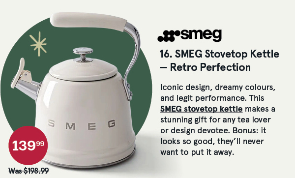 SMEG 50'S RETRO-STYLE WHISTLING STOVE TOP KETTLE 2.3 L CREAM