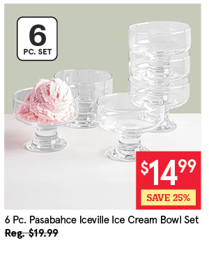PASABAHCE ICEVILLE GLASS ICE CREAM / DESSERT BOWL SET/6 10 CM DIA. CLEAR