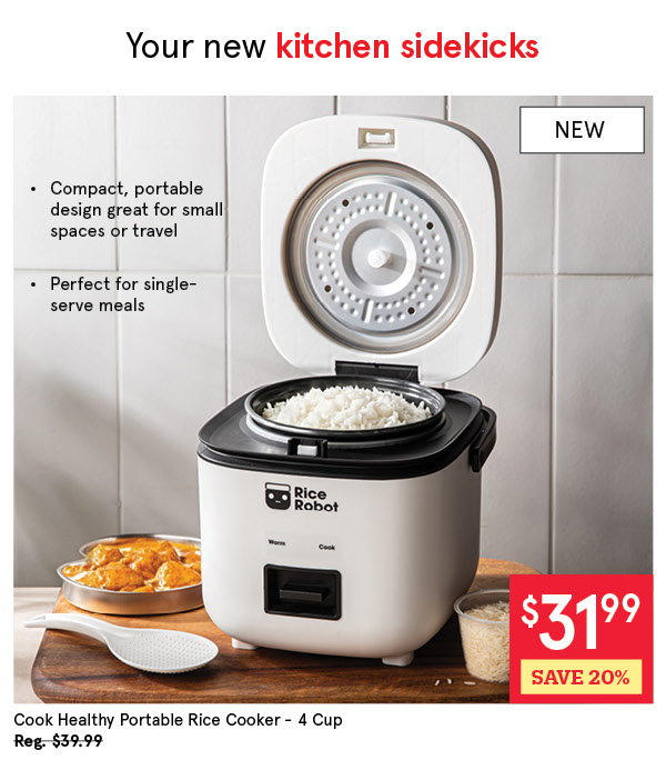 COOK HEALTHY RICE ROBOT PORTABLE RICE COOKER 4 CUP WHITE