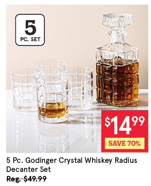 GODINGER CRYSTAL WHISKEY DECANTER COMBO "RADIUS" SET/5 364 ML (X4) / 828 ML CLEAR