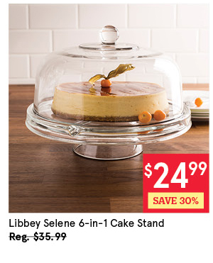 LIBBEY SELENE MULTI USE 6-IN-1 CAKE STAND 12" H X 8.5" DIA. CLEAR