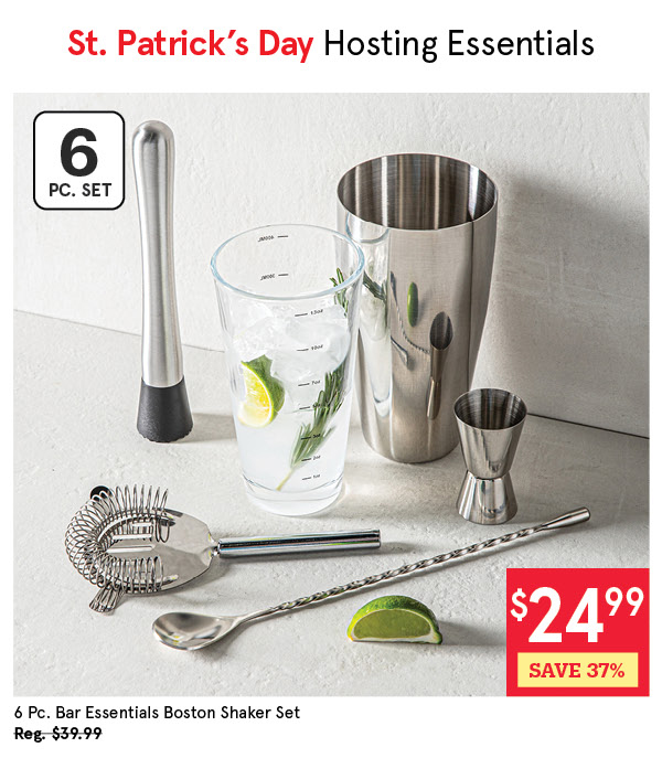 KSP BAR ESSENTIALS BOSTON SHAKER COMBO SET/6 ST/ST - CLEAR/BLACK