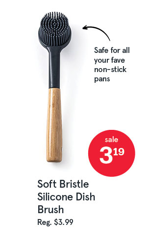 Soft Bristle Silicone Bamboo Handle Dish Brush with Scraper Tip