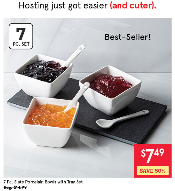 Slate Porcelain Bowls with Tray & Spoons - Set of 7