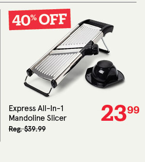  Skip to the end of the images gallery Skip to the beginning of the images gallery KSP Express 'All-In-1' Mandoline Slicer (Black/Stainless Steel)