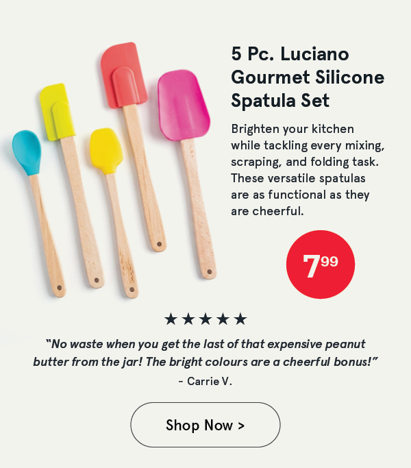 Luciano Gourmet Brights Silicone Spatula with Wood Handle - Set of 5