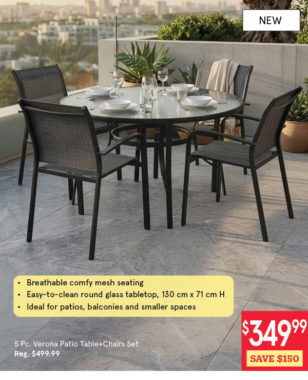 KSP VERONA PATIO TABLE+CHAIRS "ROUND" SET/5 130 CM DIA. X 71 CM GREY