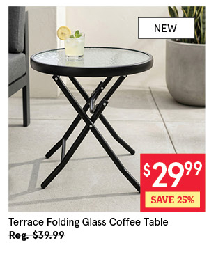 KSP TERRACE FOLDING GLASS COFFEE TABLE "ROUND" 46 CM DIA. BLACK