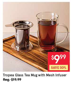 KSP TROPEA GLASS TEA MUG W/ MESH INFUSER 400 ML CLEAR