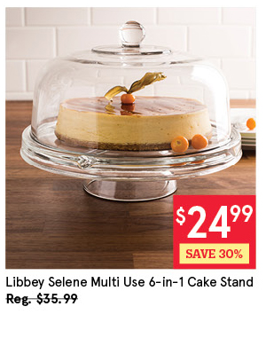 LIBBEY SELENE MULTI USE 6-IN-1 CAKE STAND 12" H X 8.5" DIA. CLEAR