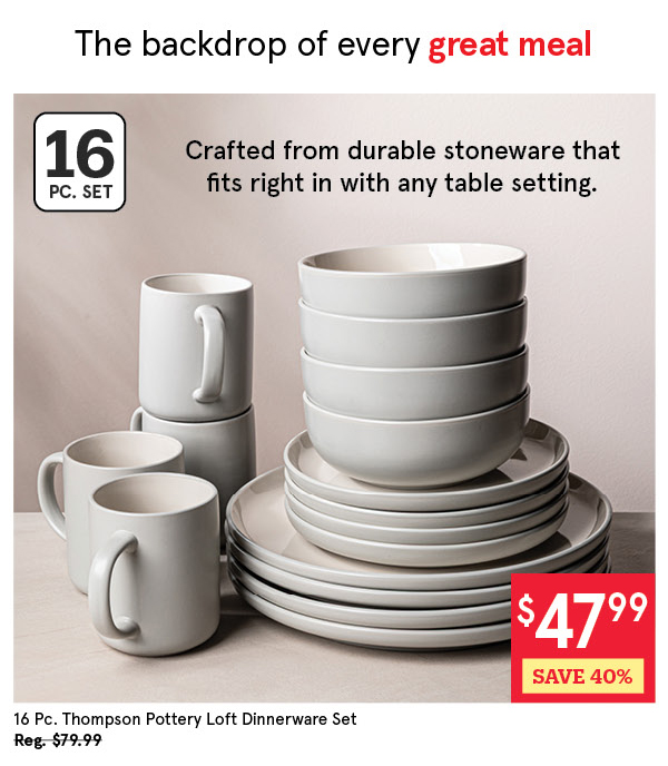 THOMSON POTTERY LOFT STONEWARE DINNERWARE SET/16 LINEN