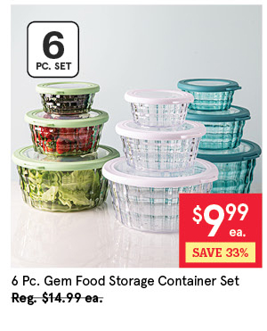KSP GEM FOOD STORAGE CONTAINER W/LID "ROUND" SET/6 2L / 0.9L / 0.35L BLUE