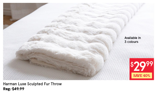 HARMAN LUXE SCULTPED FUR THROW 50" X 60" CREAM