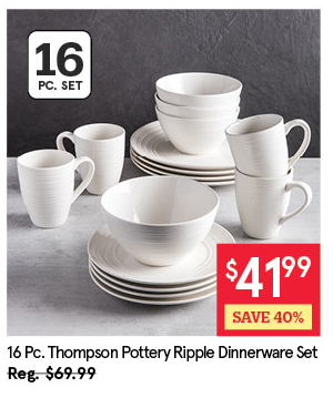 THOMSON POTTERY RIPPLE STONEWARE DINNERWARE SET/16 WHITE