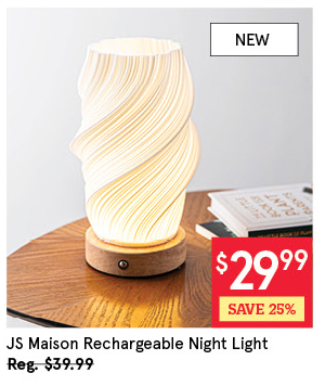 JS MAISON RECHARGEABLE BEDSIDE NIGHT LIGHT "TWIST" 11 CM DIA. X 21.5 CM