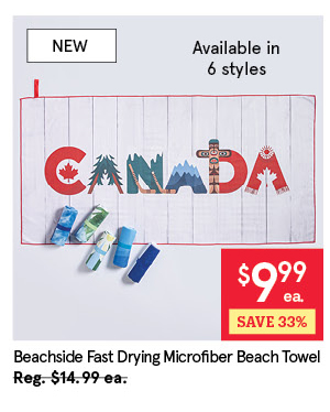 KSP BEACHSIDE FAST DRYING MICROFIBRE BEACH TOWEL "CANADA" 30" X 60" MULTI COLOUR