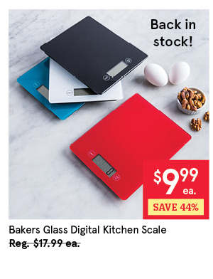 KSP BAKERS GLASS DIGITAL KITCHEN SCALE 8" X 6.5" X .75" BLACK