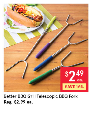 BETTER BBQ GRILL TELESCOPIC BBQ FORK (EXTENDS TO 33") ASSTD.
