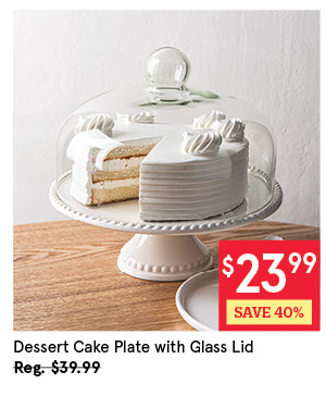 KSP DESSERT CAKE PLATE W/GLASS LID 27.5 CM X 26.5 CM WHITE
