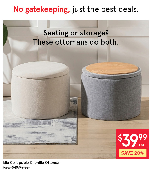 KSP MIA COLLAPSIBLE CHENILLE OTTOMAN "OVERSIZED" 55X55X41.5CM GREY