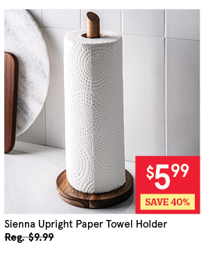 KSP SIENNA UPRIGHT PAPER TOWEL HOLDER 6.7" DIA. X 13.8" H ACACIA