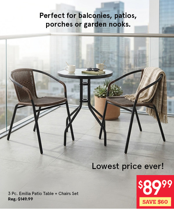 KSP EMILIA PATIO TABLE + CHAIRS SET/3 70" DIA BROWN