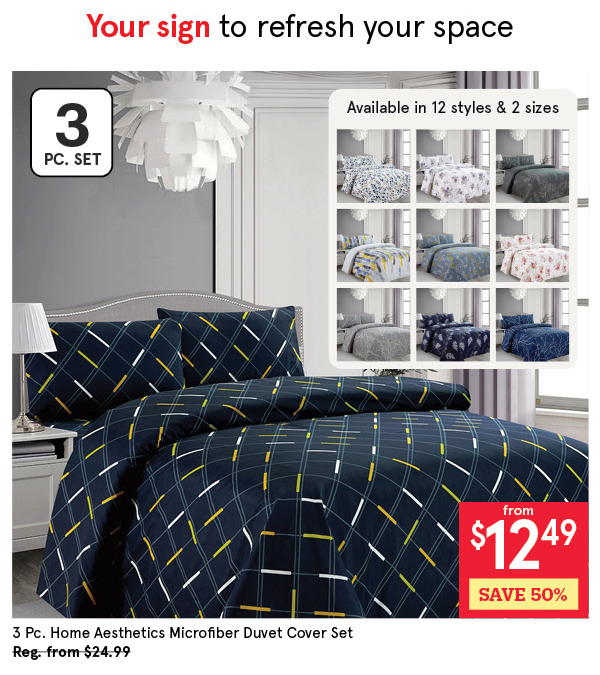 HOME AESTHETICS LUXURY 9500 PRINTED 100% MICROFIBER DUVET COVER SET/3 DOUBLE/QUEEN ASSTD.