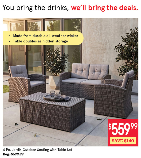 KSP JARDIN OUTDOOR SEATING W/TABLE SET/4 GREY