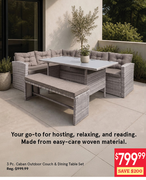 KSP CABAN OUTDOOR COUCH+DINING TABLE SET/3 GREY