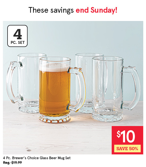 KSP BREWER'S CHOICE GLASS BEER MUG SET/4 480 ML / 16.2 OZ. CLEAR