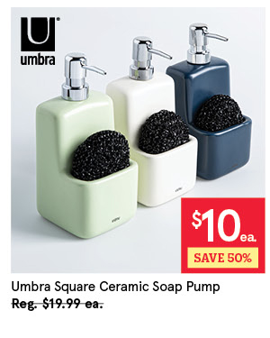 UMBRA SQUARE CERAMIC SOAP PUMP 4" X 3.75" X 7.75" H SAGE