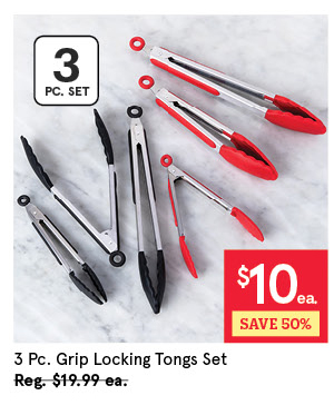 KSP GRIP LOCKING TONGS W/SILICONE TIP SET/3 7" / 9" / 12" BLACK/STAINLESS STEEL