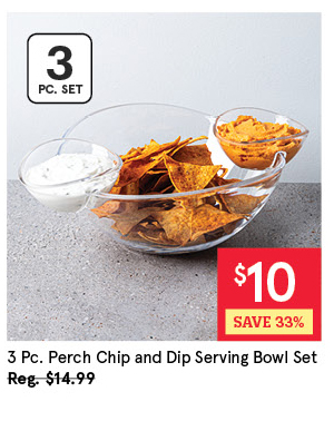 KSP PERCH CHIP AND DIP SERVING BOWL SET/3 CLEAR
