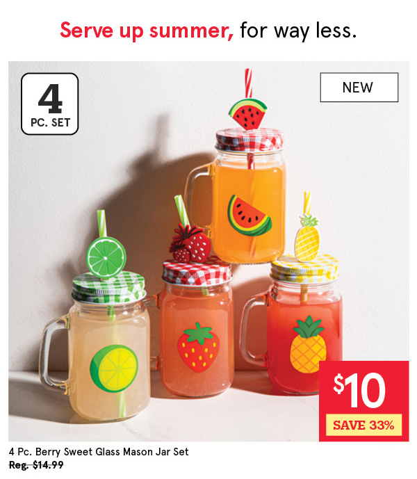 KSP BERRY SWEET GLASS MASON DRINKING JAR "FRUIT" SET/4 450 ML / 15.2 OZ.