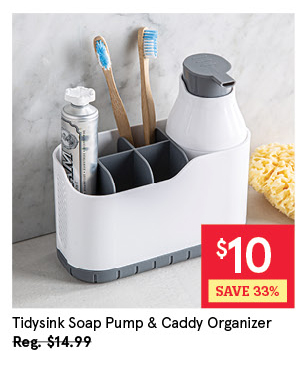 KSP TIDYSINK SOAP PUMP & CADDY ORGANIZER 7.2" X 3" X 7.1" H WHITE/GREY