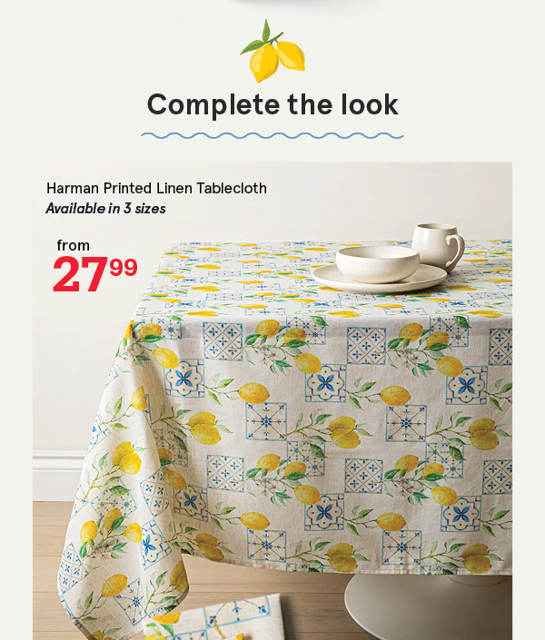 Harman Printed 'Lemon Tile' Linen Tablecloth 70" dia.