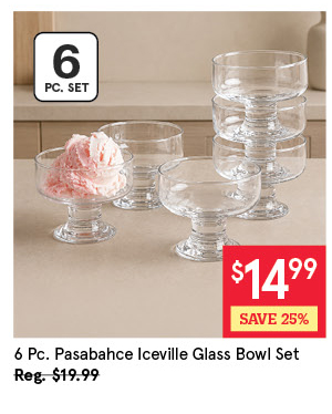 PASABAHCE ICEVILLE GLASS ICE CREAM / DESSERT BOWL SET/6 10 CM DIA. CLEAR