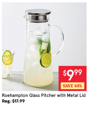 KSP ROEHAMPTON GLASS PITCHER W/ METAL LID 1.5 L / 51 OZ. CLEAR & STAINLESS STEEL