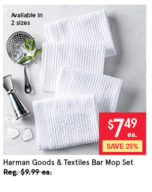HARMAN GOODS & TEXTILES BAR MOP KITCHEN TOWEL SET/3 16" X 19" WHITE