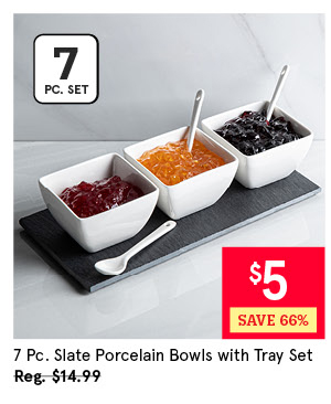 KSP SLATE PORCELAIN BOWLS W/TRAY+SPOONS SET/7 25 CM X 12 CM WHITE/GREY