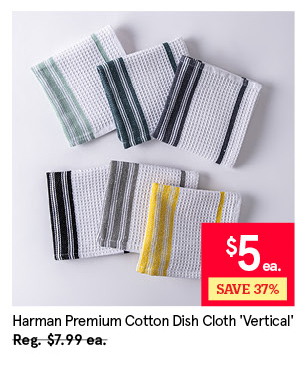 HARMAN PREMIUM QUALITY COTTON DISH CLOTH "VERTICAL" SET/6 12" X 12" BLACK