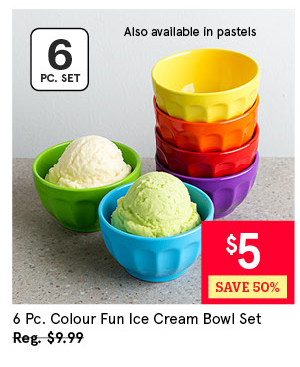 KSP COLOUR FUN MELAMINE ICE CREAM BOWL SET/6 4" DIA. MULTI PASTEL