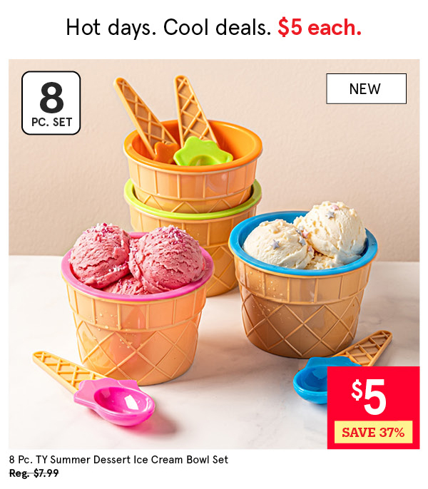 TY SUMMER DESSERT ICE CREAM BOWLS W/SPOONS SET/8 MULTI COLOUR
