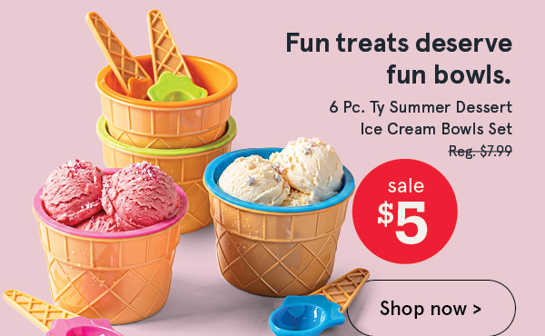 Ty Summer Dessert Ice Cream Bowls with Spoons - Set of 8