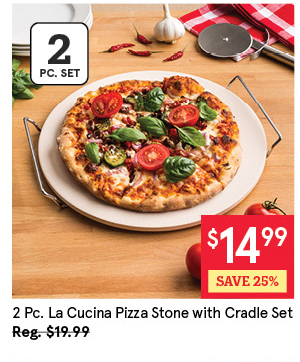 KSP LA CUCINA PIZZA STONE W/CRADLE SET/2 13" / 33 CM DIA. NATURAL