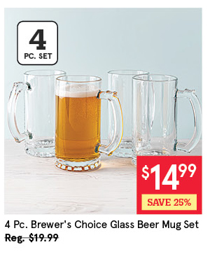 KSP BREWER'S CHOICE GLASS BEER MUG SET/4 480 ML / 16.2 OZ. CLEAR