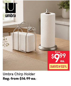 UMBRA CHIRP UPRIGHT PAPER TOWEL HOLDER 6.5" DIA X 13.25" H NICKEL